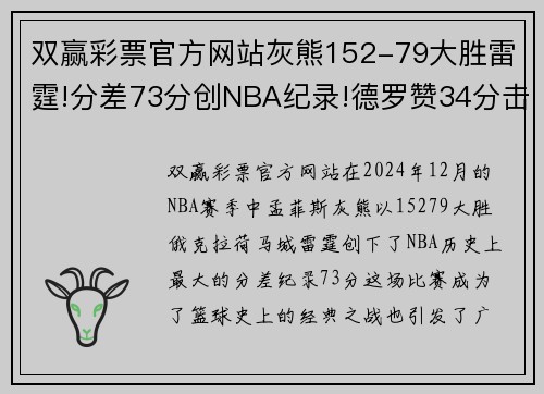 双赢彩票官方网站灰熊152-79大胜雷霆!分差73分创NBA纪录!德罗赞34分击败尼